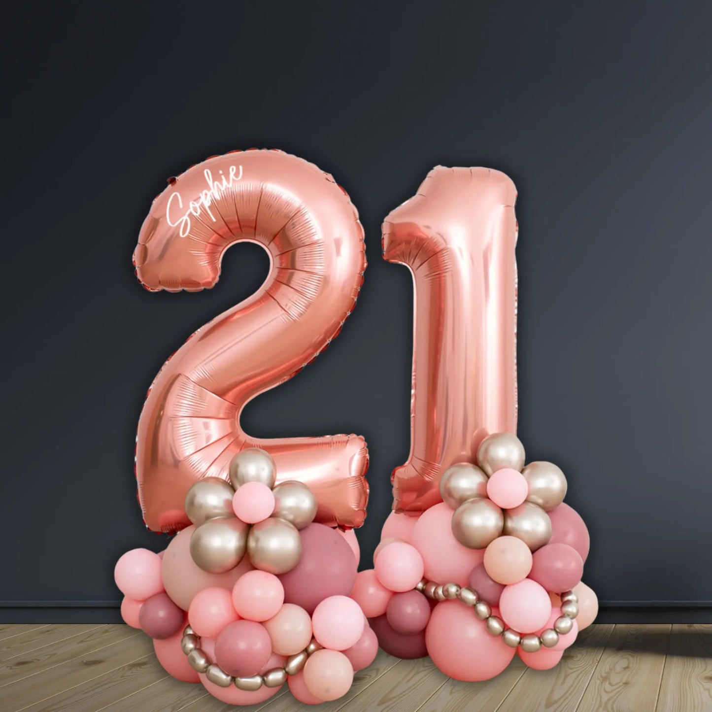 Rose Gold Double Number Balloon Stacks 16–90 | Luxury Decor | The Party Hut Cheltenham