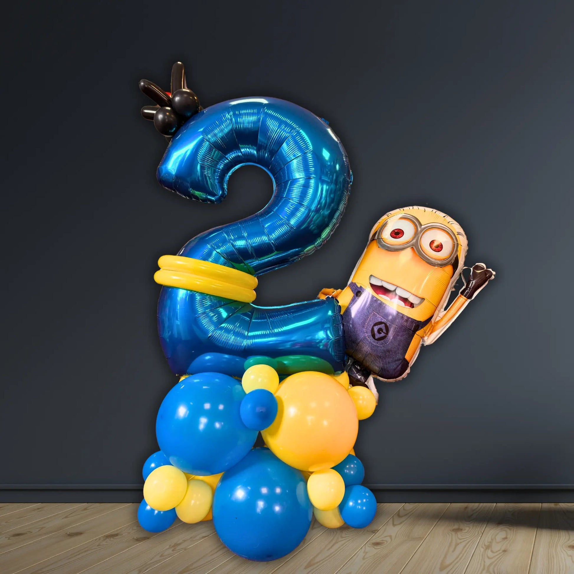 Minion Balloon Stack with Age 1–9 | Blue & Yellow Party Decor