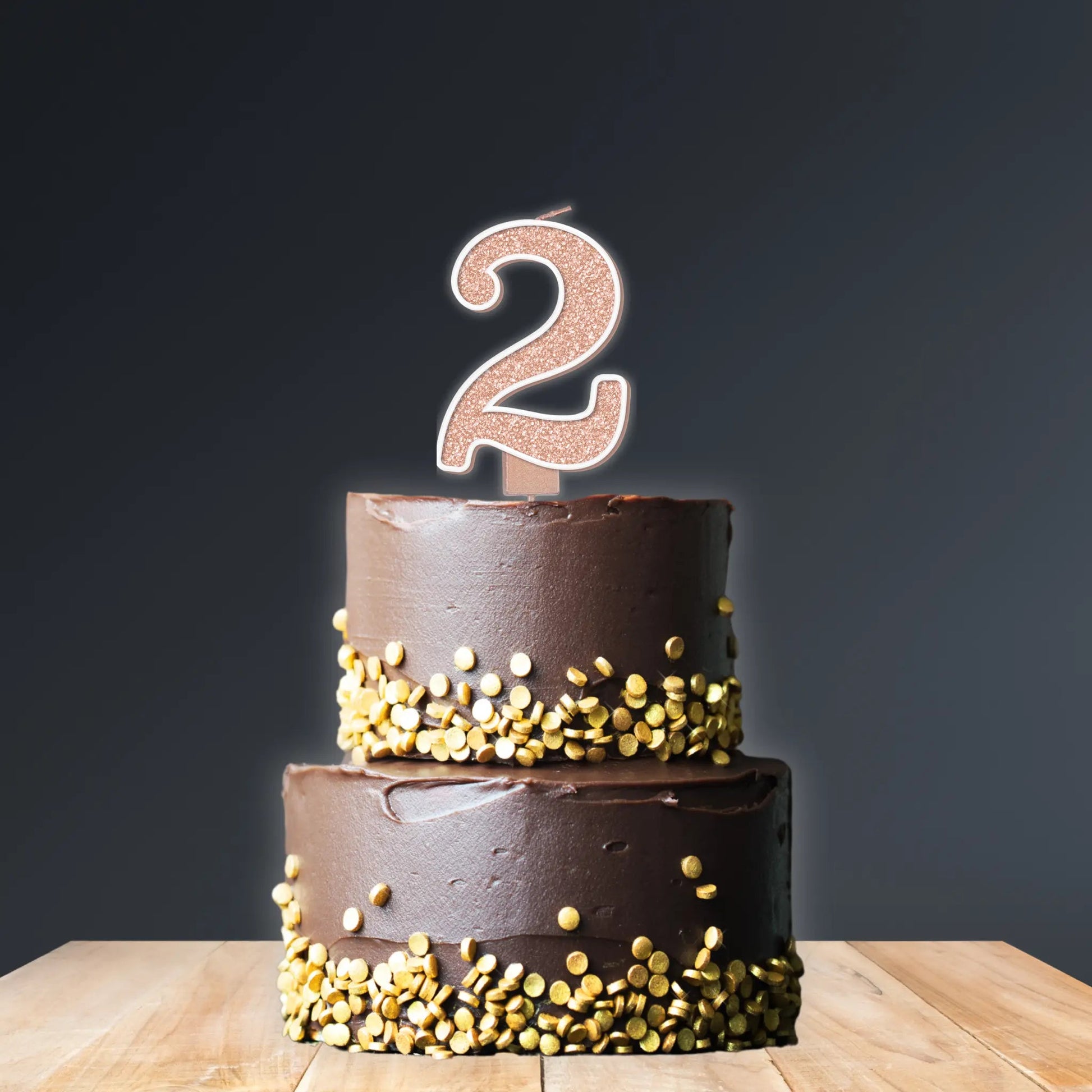Sparkling Fizz Number 2 Candle – 7.5cm Rose Gold Birthday Cake Candle