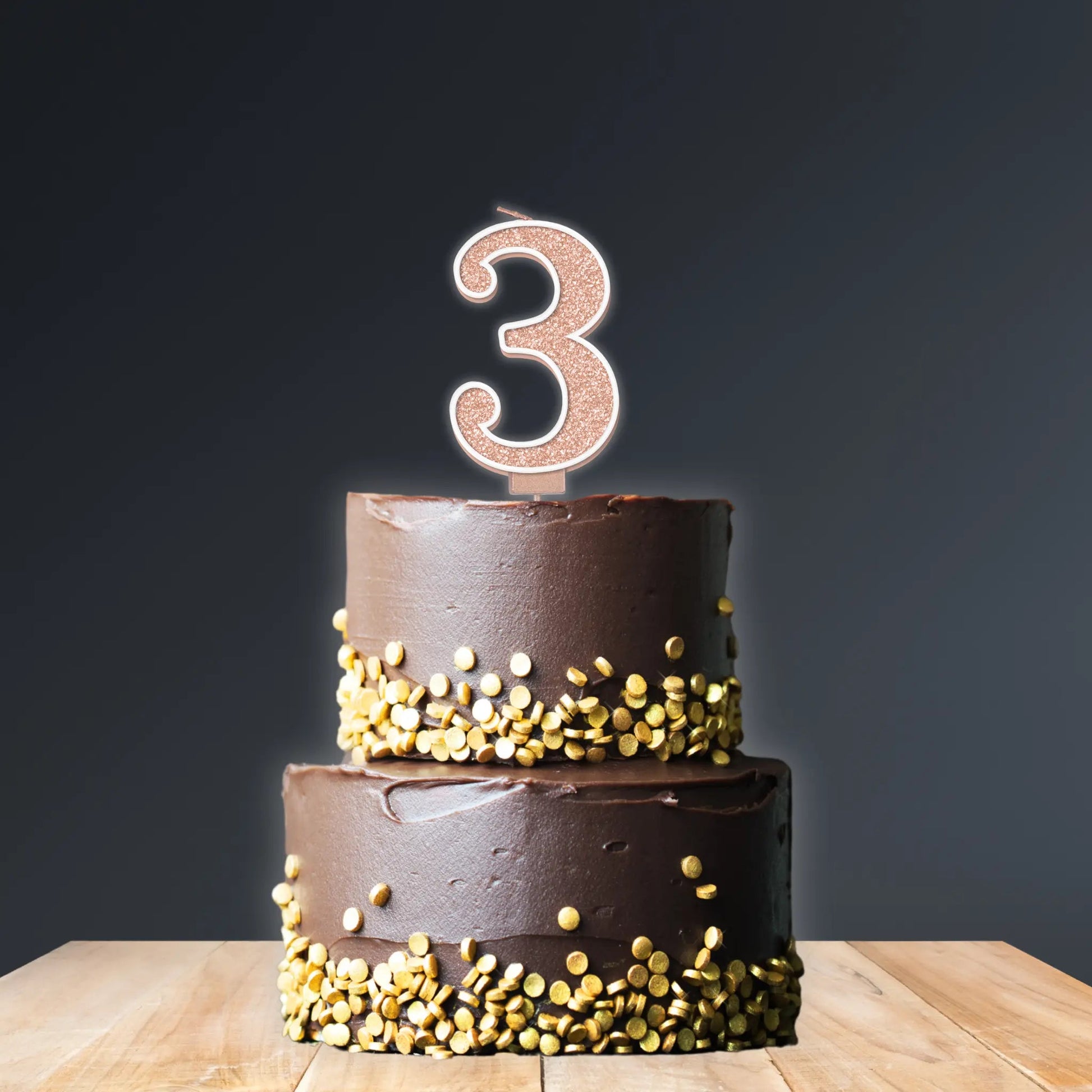 Sparkling Fizz Number 3 Candle – 7.5cm Rose Gold Birthday Cake Candle