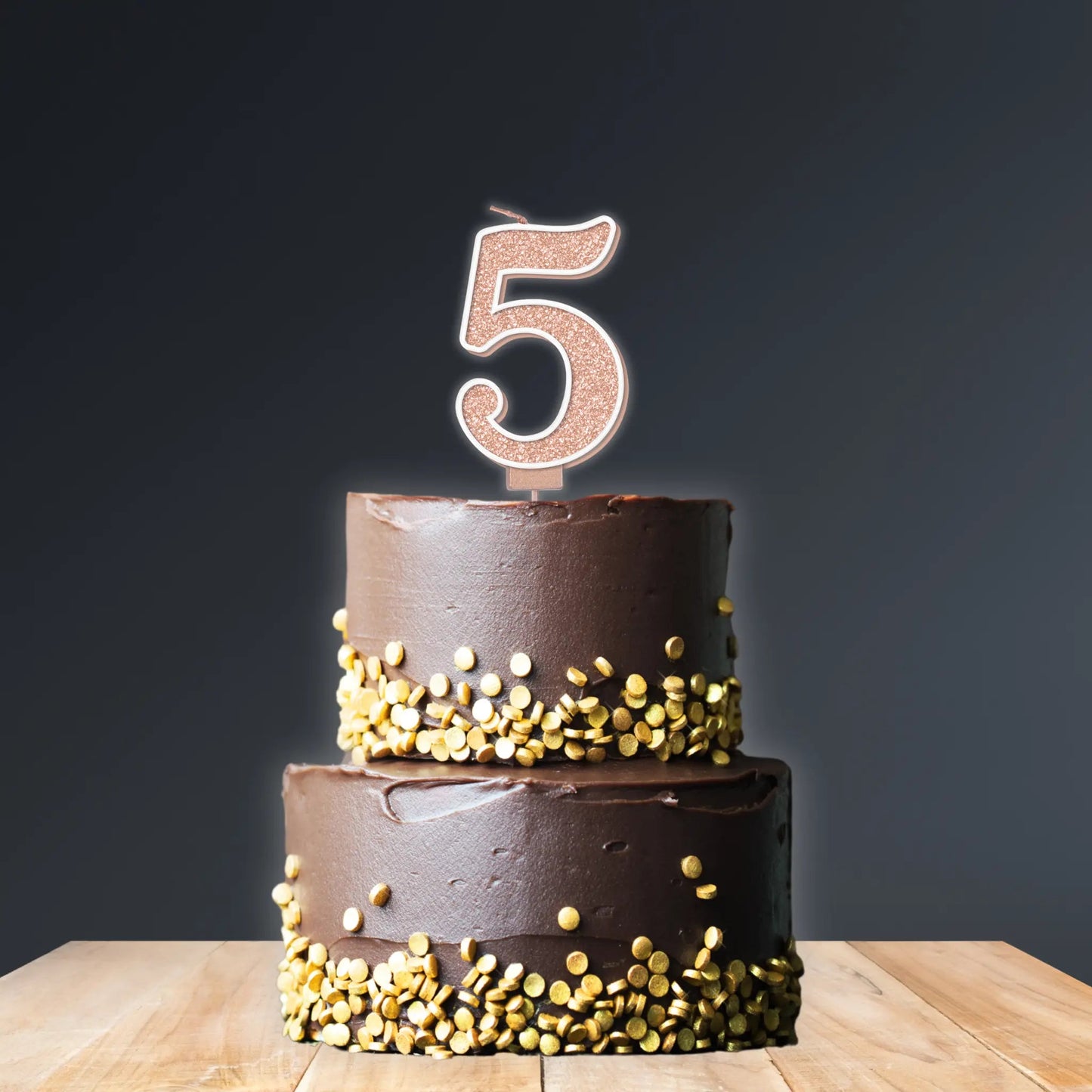 Sparkling Fizz Number 5 Candle – 7.5cm Rose Gold Birthday Cake Candle | The Party Hut Cheltenham