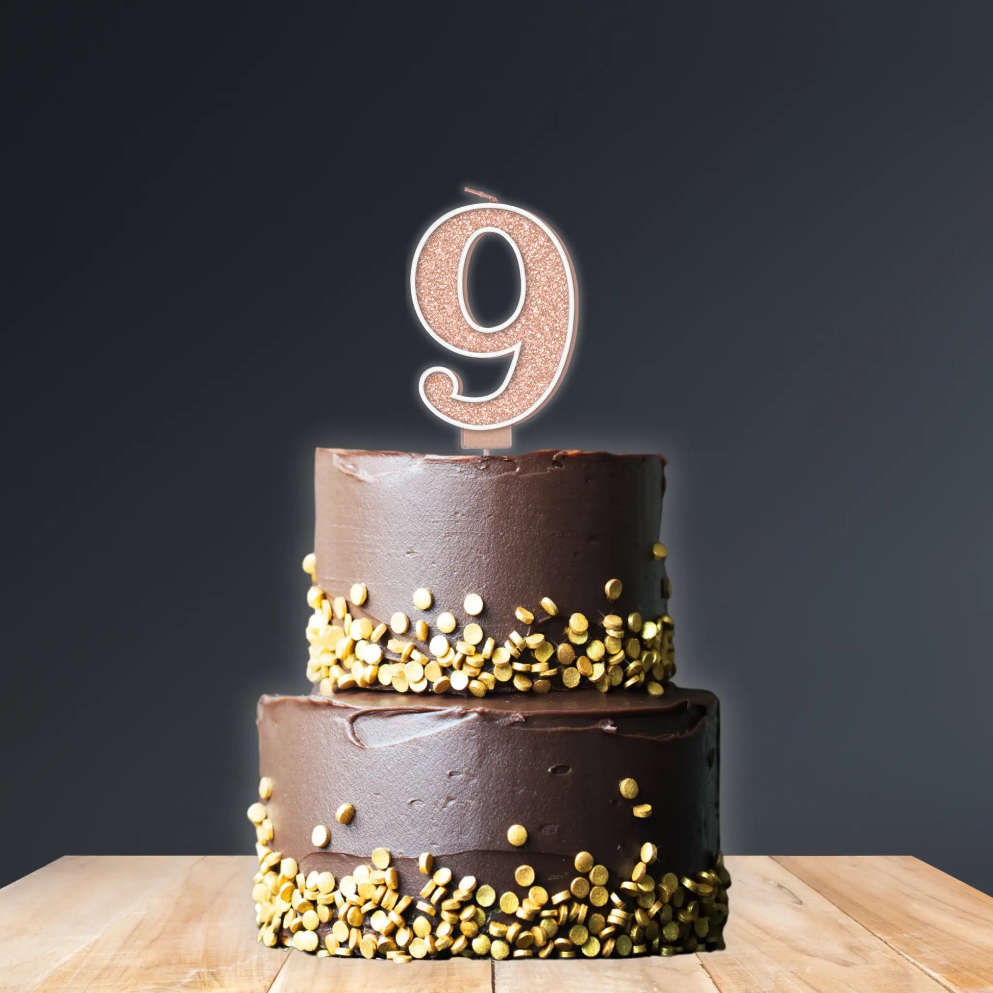 Sparkling Fizz Number 9 Candle – 7.5cm Rose Gold Birthday Cake Candle