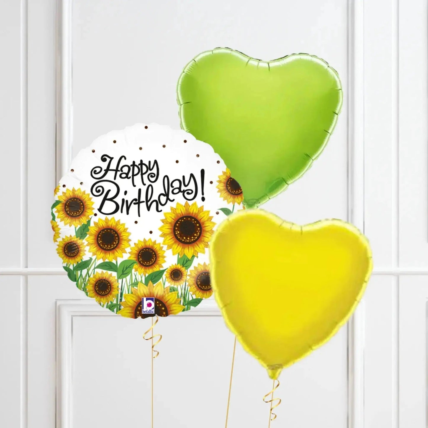 Sunflower Birthday Balloon Set - Cheerful Green & Yellow Heart Bundle | The Party Hut Cheltenham