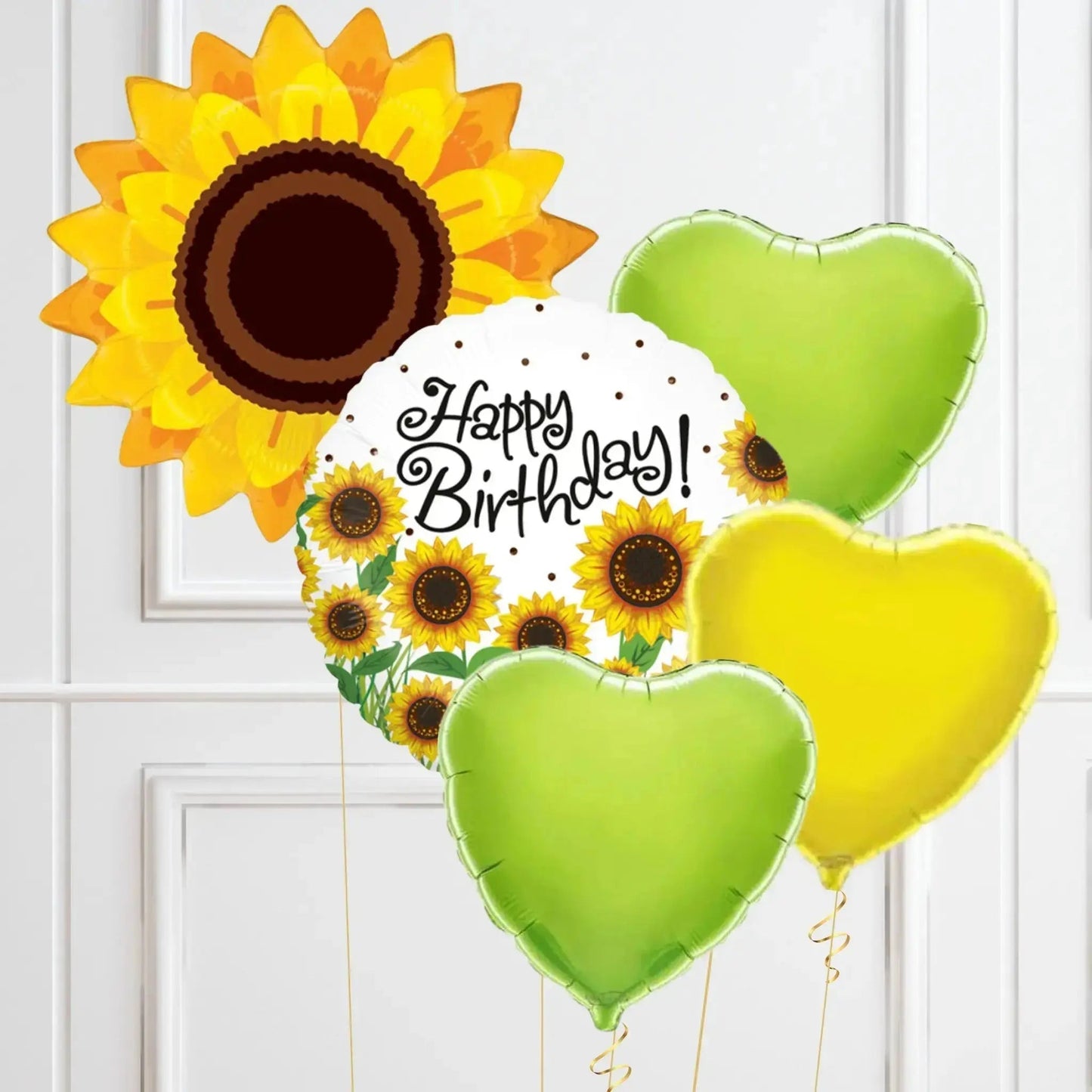 Sunflower Birthday Balloon Set - Cheerful Green & Yellow Heart Bundle | The Party Hut Cheltenham
