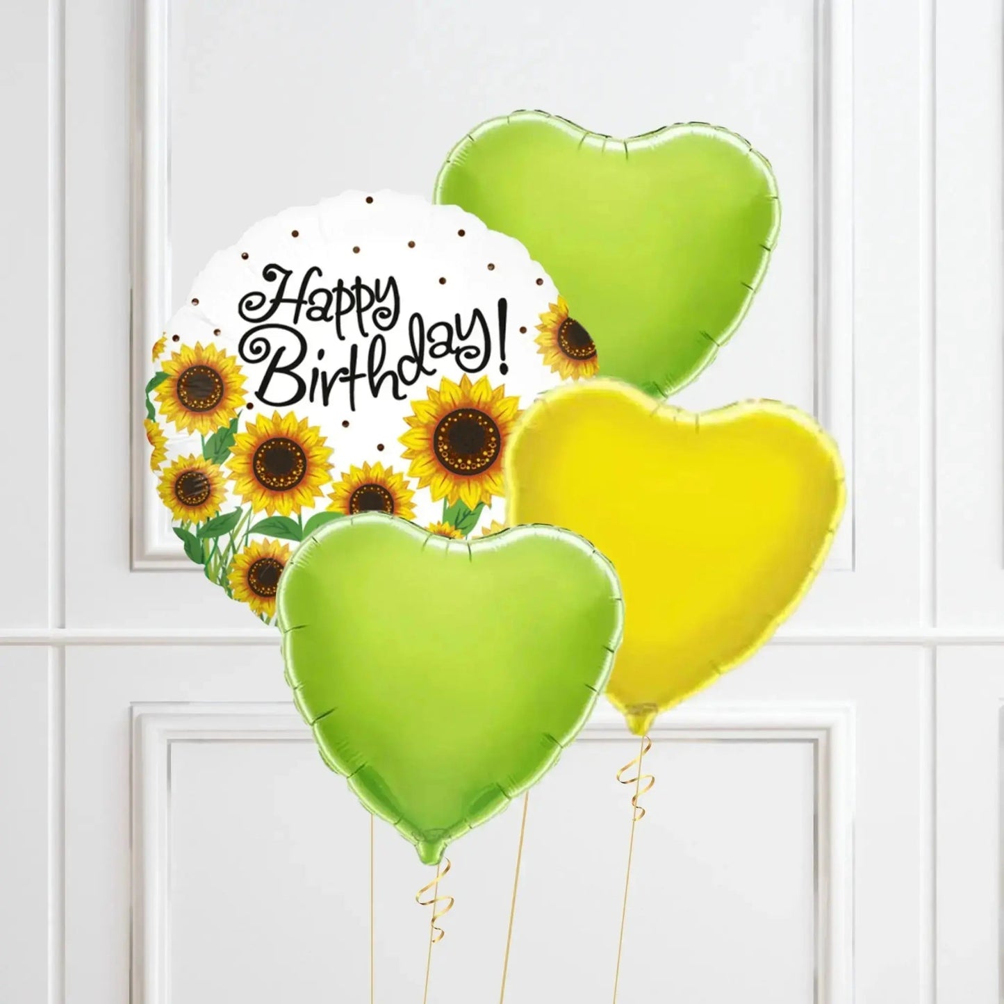 Sunflower Birthday Balloon Set - Cheerful Green & Yellow Heart Bundle | The Party Hut Cheltenham