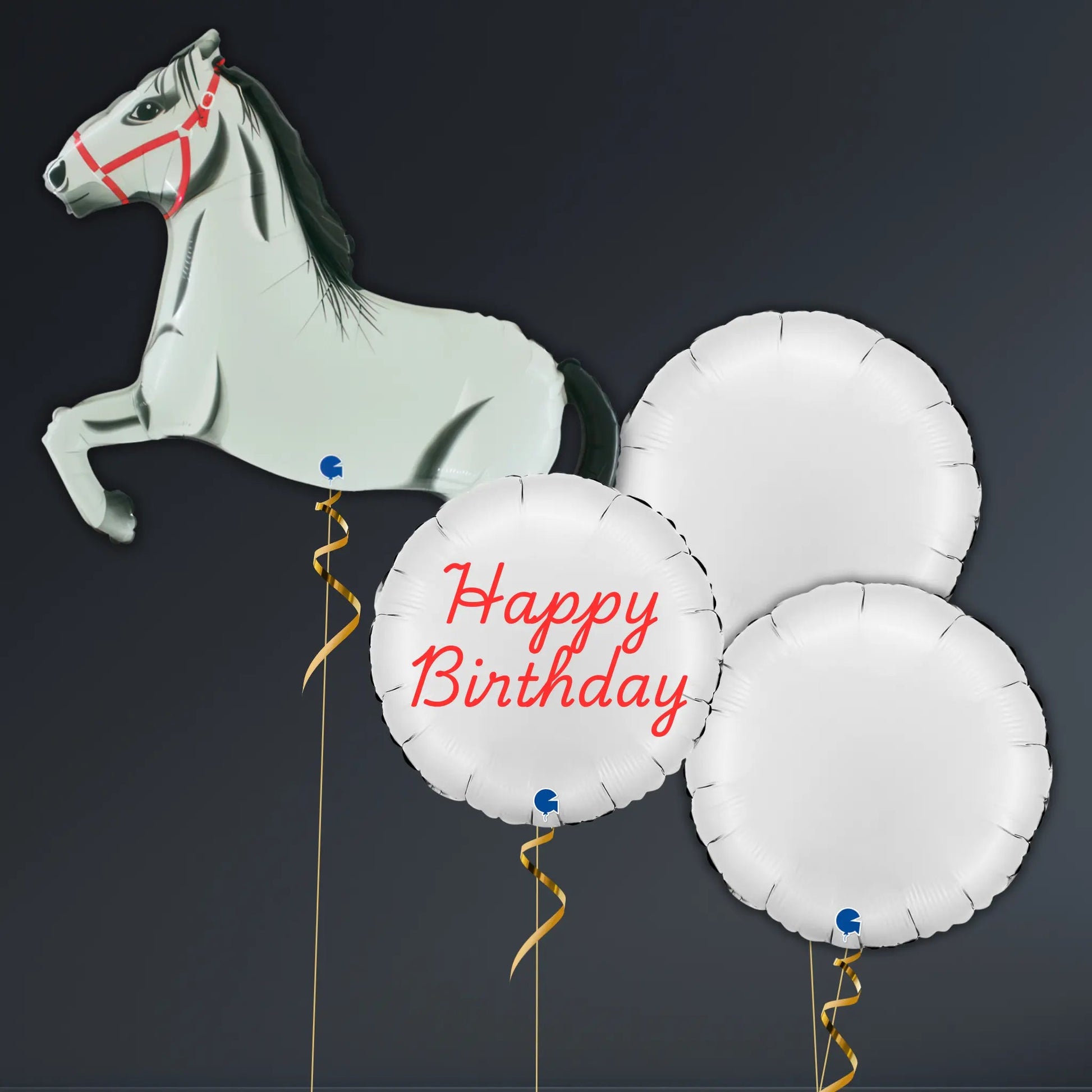 White Horse & Happy Birthday Balloon Package – Equestrian Birthday Decor